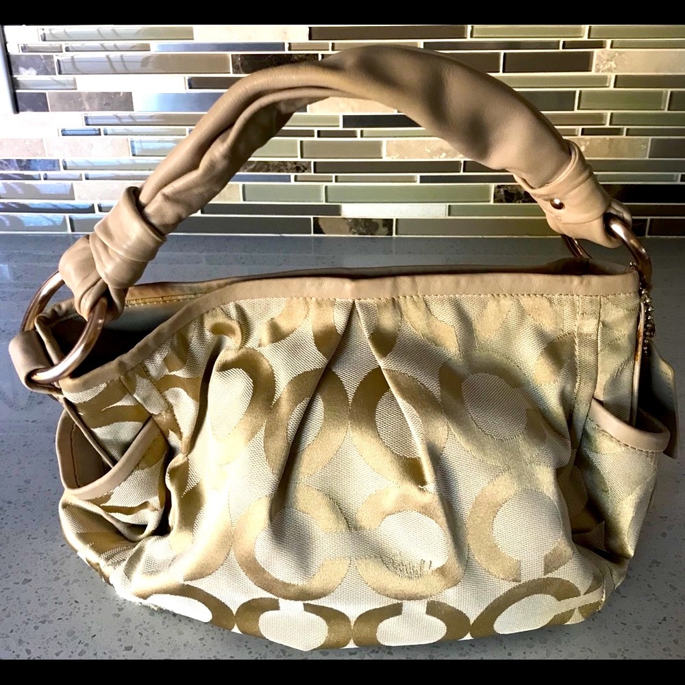 Beige color COACH shoulder bag with dust bag
